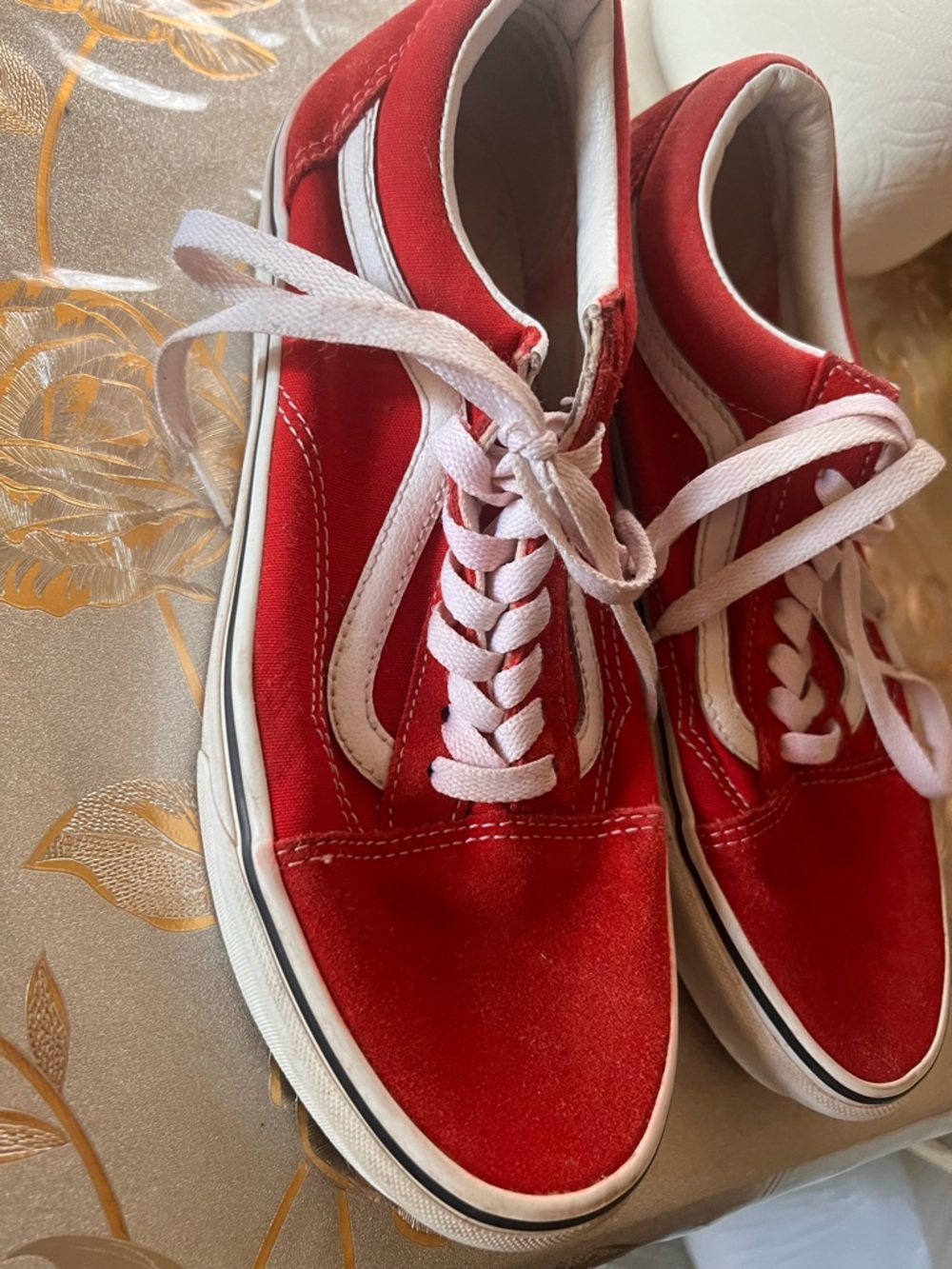 Vans Red and White Low-Top Skate Shoes